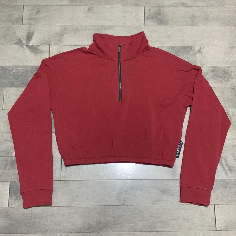 Flexxfit 1/2 Zip Cropped Sweatshirt - Red Merlot - Medium